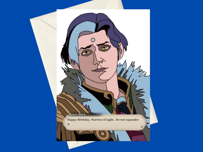 Customisable Final Fantasy XIV 14 Emet Selch Ascian Birthday A5 Card, Perfect for gifts, or funny card for Video Game Fans