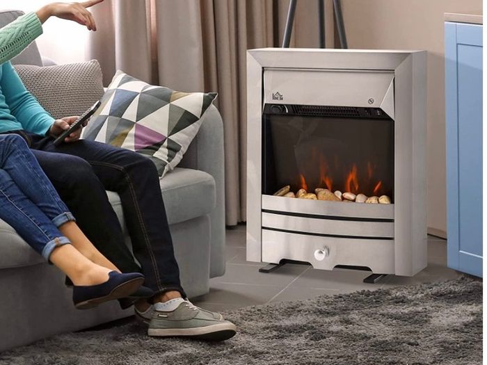 2KW Stainless Steel Electric Fireplace Pebble Burning Effect Heater Fire Flame Indoor Stove LED Lighting (FREE POSTAGE)