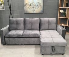New sofa bed chaiselongue with storage Grey Velvet