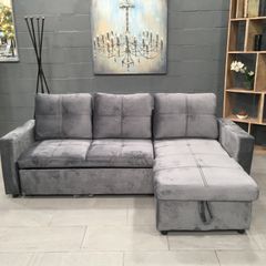 New sofa bed chaiselongue with storage Grey Velvet