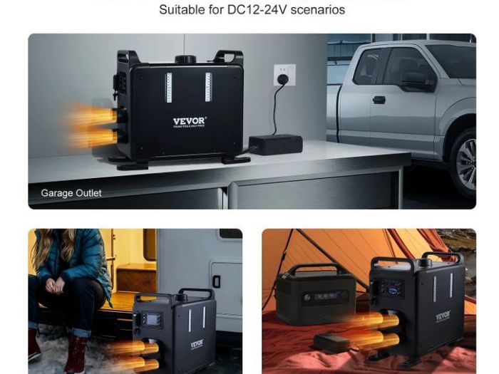 5-8kW Portable Diesel Air Heater, 12V/24V All-in-One Heating Unit with Bluetooth App, Remote Control, Digital Display & CO Alarm