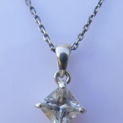 Sterling Silver Princess Cubic Zirconia Solitaire Pendant Necklace (L18" - 2,56g)
