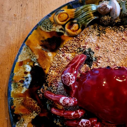 Majolica palissy style crab plate