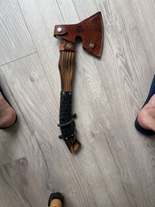 Viking Style Bearded Axe with Leather Sheath / Engraved Valknut
