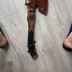 Viking Style Bearded Axe with Leather Sheath / Engraved Valknut