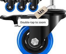 75 mm Castor Wheel, M8 x 1.25 x 25 mm (Shaft Diameter 7.5 mm, Shaft Length 25 mm), Load Capacity 1100LB, Blue Polyurethane Caster Wheel for Furniture, Barbecues, Trolley, Transport,Set of 4