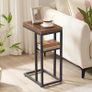 C Shaped Side Table, Foldable Sofa Table, Small Table Bedside Tables, Laptop Table for Sofa, Folding Side Table Small Coffee Tables for Living Room, Bedroom, Rustic Brown and Black Image 2
