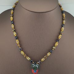 Vintage Venetian style Eyes Glass & Old Face Pendant Glass Beads Necklace