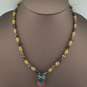 Vintage Venetian style Eyes Glass & Old Face Pendant Glass Beads Necklace