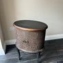 Oval side table with embossed doors Image 3