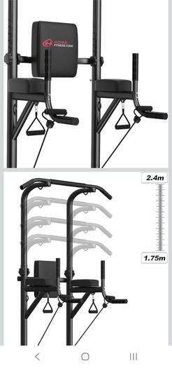Power Tower Pull-Up & Dip Station for Home Gym - Adjustable Height Range, 330LBS Capacity with Anti-Slip Suction Cups H-Steel Base Power Rack