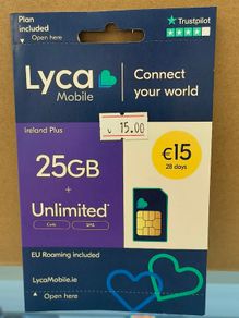Lyca Sim Card, Plan Included, 25GB Data + Unlimited Calls and SMS, EU Roaming Included