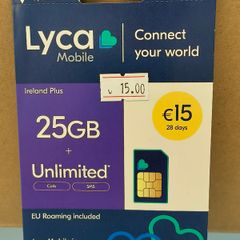 Lyca Sim Card, Plan Included, 25GB Data + Unlimited Calls and SMS, EU Roaming Included