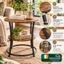 Round Industrial Side Table with 2 Tier Storage Shelf Vintage Brown & Black Image 3
