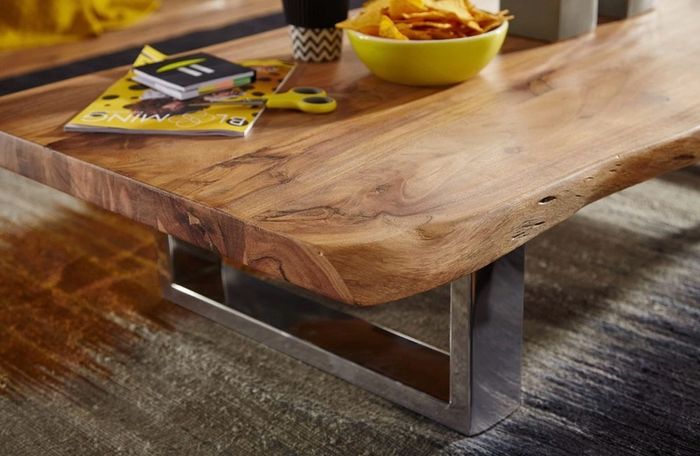 Solid Wood Live Edge Coffee Table  Rustic Modern Living Room Table