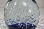 Vintage Controlled Bubble &amp; Cobalt Blue Art Glass Paperweight
