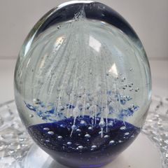 Vintage Controlled Bubble & Cobalt Blue Art Glass Paperweight