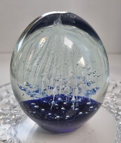 Vintage Controlled Bubble & Cobalt Blue Art Glass Paperweight