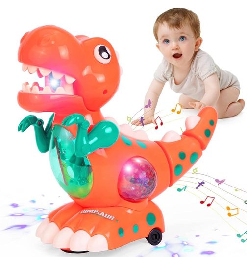 Baby Toys Musical Light Crawling Walking Dinosaur Toys for Boys Girls 12 18 24 Months, Baby Musical Toy Sound Toys Birthday Present Dino Gifts for Kids Toddler Age 1 2 3 4+ Years Old (Green/orange)