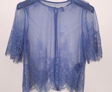 H&M Blue Sheer Floral Lace Boxy Blouse Top 8UK/36EU