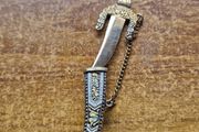 Vintage Sabre Blade Sword Brooch Tie Pin Clip Toledo Damascene Style Goldtone