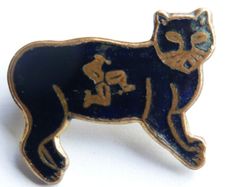 Vintage Black Cat Enamel Pin Badge - Isle Of Man Lucky Charm
