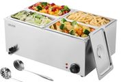 Commercial Food Warmer, 4-Pan Electric Steam Table, 1200W Professional Countertop Stainless Steel Buffet Bain Marie with 30-85C Temp Control