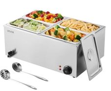 Commercial Food Warmer, 4-Pan Electric Steam Table, 1200W Professional Countertop Stainless Steel Buffet Bain Marie with 30-85C Temp Control