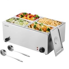 Commercial Food Warmer, 4-Pan Electric Steam Table, 1200W Professional Countertop Stainless Steel Buffet Bain Marie with 30-85C Temp Control