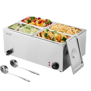 Commercial Food Warmer, 4-Pan Electric Steam Table, 1200W Professional Countertop Stainless Steel Buffet Bain Marie with 30-85C Temp Control