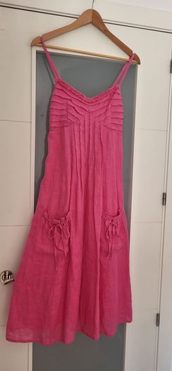 Claire DK pink linen summer with double front pocket details Sz 40 (Fit 10-12UK) - Rrp 99 (New)