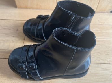 Zara baby girls navy patent leather boots Sz 6/EU 23 EUC