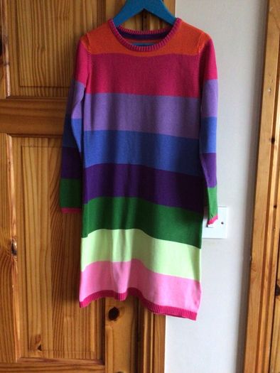 MOTHERCARE girls multicoloured stripe long sleeve jumper dress age 7/8 yrs
