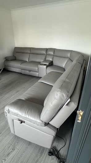 Leather Sofa, Rea Corner Sofa | Large | Power Recliner | Mink