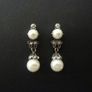 Vintage Art Deco Style Pearl Silver Drop Earrings Image 2