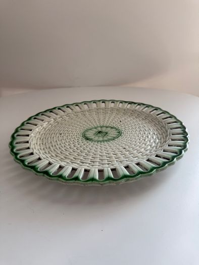 Rare Georgian English Pearlware Reticulated Basket Stand c.1800 to 1830 with Green Rope & Diamond
