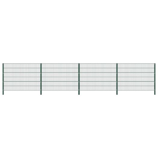 Fence Panel with Posts Iron 6.8x1.2 m Green