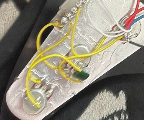 Fender Squier Stratocaster harness wired up to volume pot 2 tone potentiometers