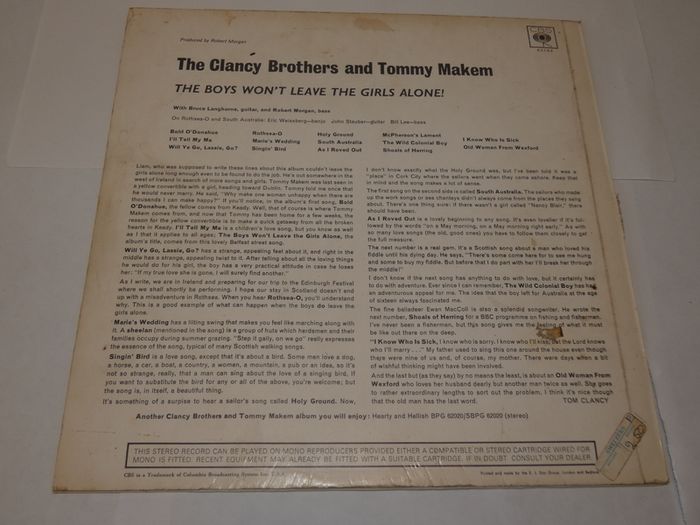 The Clancy Brothers And Tommy Makem The Boys Wont Leave The Girls Alone Uk Pressing 1963 Lp