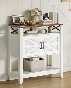 Vintage Console Table, 80 x 35 x 85 cm, White and Walnut