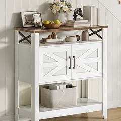 Vintage Console Table, 80 x 35 x 85 cm, White and Walnut