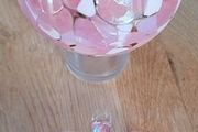 Pale Pink, White and Black Marbled Iridescent Decorative Glass Globe and Heart Hanging Ornaments