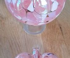 Pale Pink, White and Black Marbled Iridescent Decorative Glass Globe and Heart Hanging Ornaments