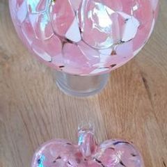 Pale Pink, White and Black Marbled Iridescent Decorative Glass Globe and Heart Hanging Ornaments