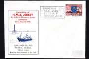 1976 Jersey Illustrated Cover Commemorating The launching of HMS Jersey by HRh The Princess Anne tying 7p La Corbiere Lighthouse definitive stamp on 18th March 1976.