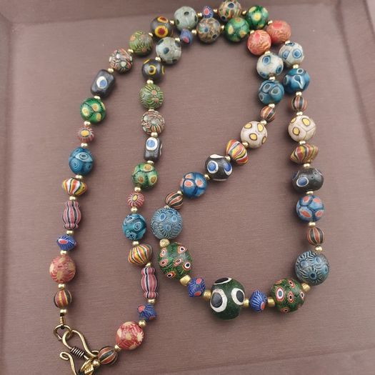 Ancient Gabri Thousand Eyes Skunk Glass Beads Necklace