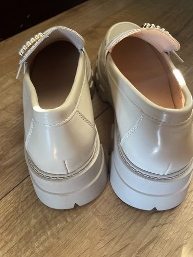 Anna Field pearl buckle loafers