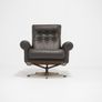 Vintage Brown Leather Swivel Armchair, Denmark, 1970s. Image 7