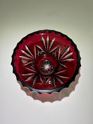Vintage Bohemian Ruby Cut-to-Clear Lead Crystal Small Bowl / Salt Cellar