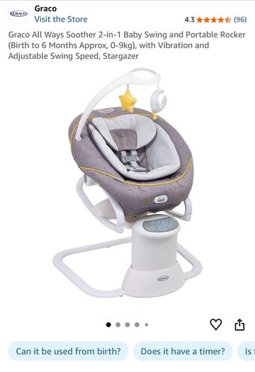 Graco All Ways Soother 2-in-1 Baby Swing and Portable Rocker (Birth to 6 Months Approx, 0-9kgwith Vibration and Adjustable Swing Speed, Stargazer